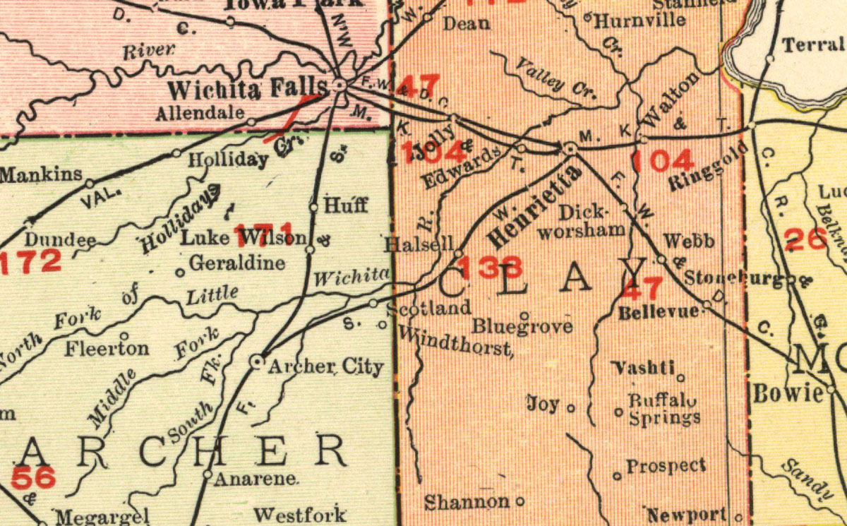 Southwestern Railway Company (Tex.), Map Showing Route in 1912.